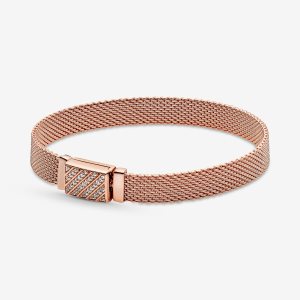 Pandora Reflexions Long Clasp Pave Berlocker Rosa Guld | 015WVQZTF