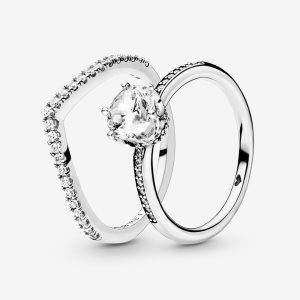 Pandora Shimmering Wishbone Stacking Ring Uppsättningar Olika Färger | 012KHYOCB