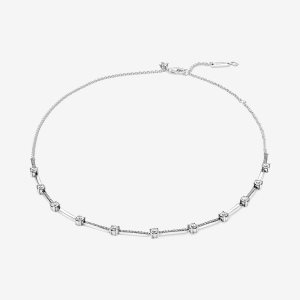 Pandora Sparkling Pave Collier Bars Kedja Silver | 308CSXPGL