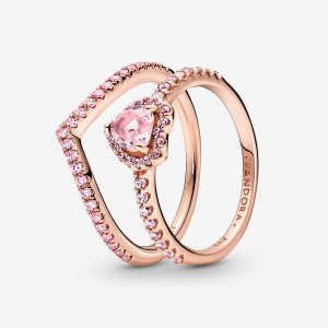 Pandora Sparkling Pink Wishbone Ring Uppsättningar Olika Färger | 053YDIUFE