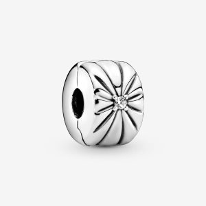 Pandora Sparkling Sunburst Clip Clips Silver | 270OZWKMA