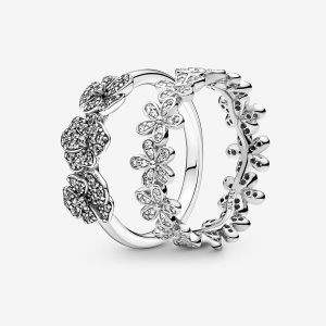 Pandora Springtime Flowers in Bloom Ring Uppsättningar Olika Färger | 378MOZAWJ