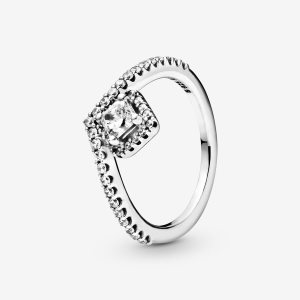 Pandora Square Sparkle Wishbone Påstående Silver | 105FSMHWC